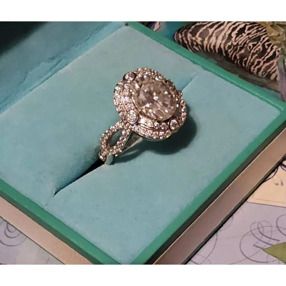 CERTIFIED 3.78 Ct. Genuine Moissanite Diamond Halo Bridal/Engagement Ring #8
